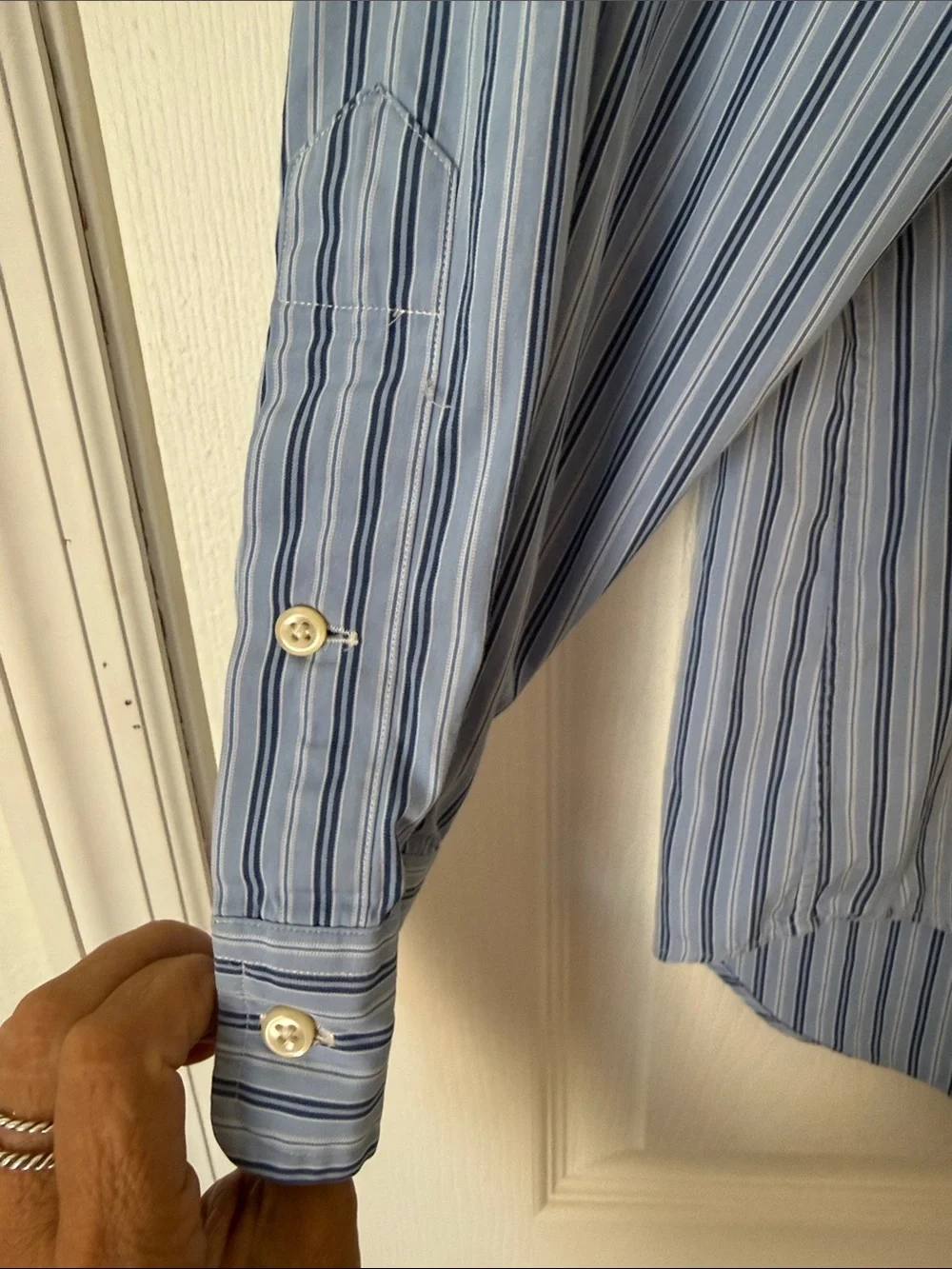 Polo by Ralph Lauren Light Blue and Navy Striped Button-Down Shirt 17.5 34/35